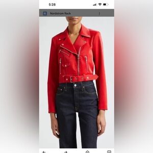 $495 Cinq a Sept Women's Zoe Faux Leather Sangria Moto Jacket Red XXS  NWOT